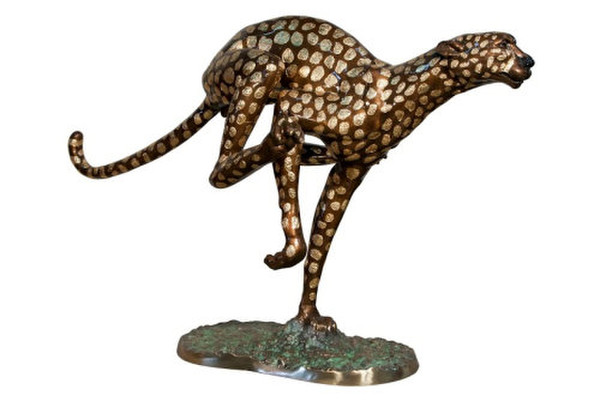 Running Cheetah Bronze Sculpture Life Size Panther Mascot Statue